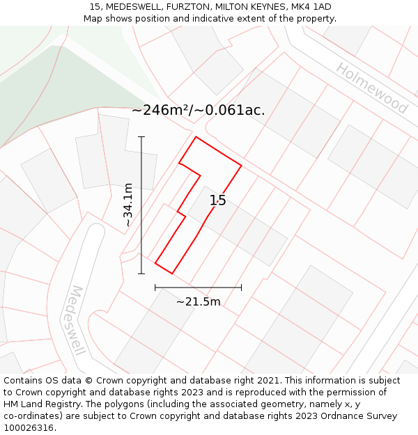 15, MEDESWELL, FURZTON, MILTON KEYNES, MK4 1AD: Plot and title map