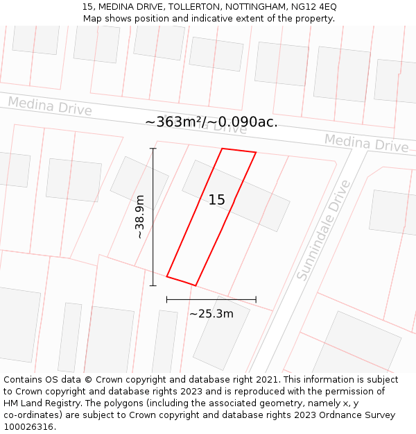 15, MEDINA DRIVE, TOLLERTON, NOTTINGHAM, NG12 4EQ: Plot and title map