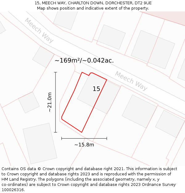 15, MEECH WAY, CHARLTON DOWN, DORCHESTER, DT2 9UE: Plot and title map