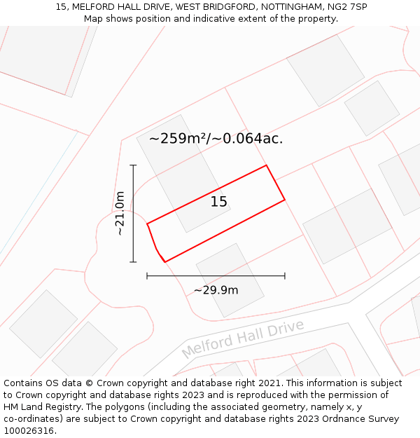 15, MELFORD HALL DRIVE, WEST BRIDGFORD, NOTTINGHAM, NG2 7SP: Plot and title map