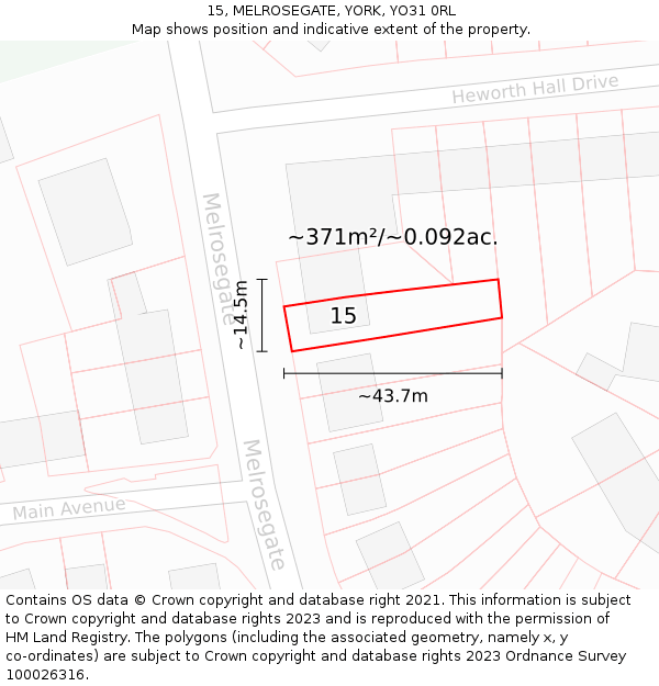 15, MELROSEGATE, YORK, YO31 0RL: Plot and title map