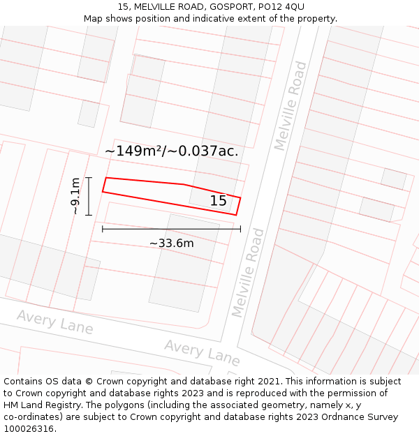 15, MELVILLE ROAD, GOSPORT, PO12 4QU: Plot and title map