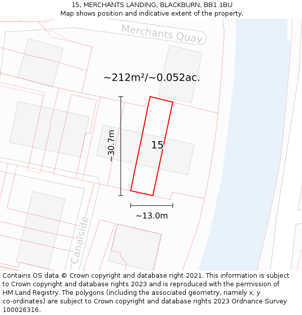 15, MERCHANTS LANDING, BLACKBURN, BB1 1BU: Plot and title map