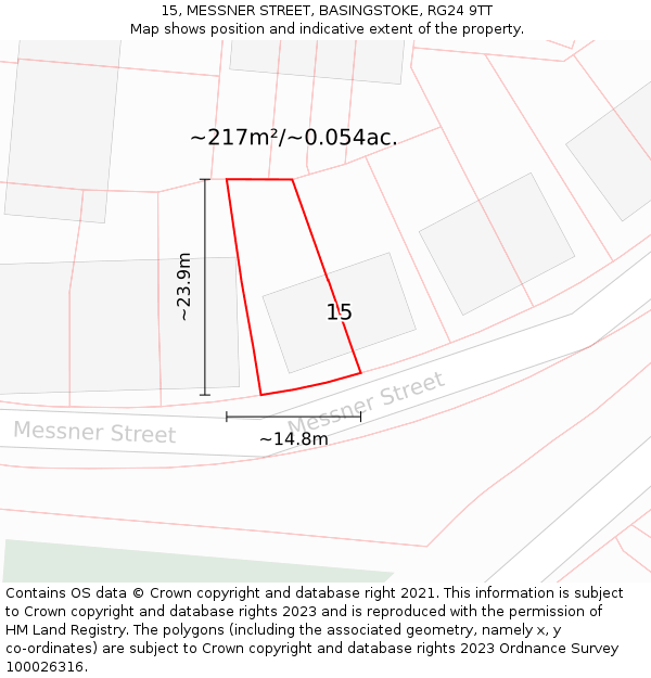 15, MESSNER STREET, BASINGSTOKE, RG24 9TT: Plot and title map