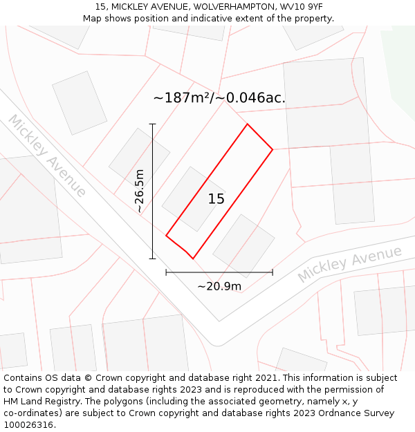 15, MICKLEY AVENUE, WOLVERHAMPTON, WV10 9YF: Plot and title map