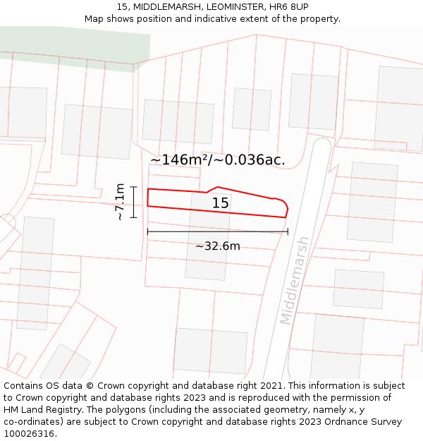 15, MIDDLEMARSH, LEOMINSTER, HR6 8UP: Plot and title map