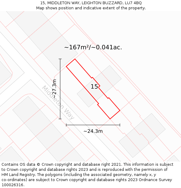 15, MIDDLETON WAY, LEIGHTON BUZZARD, LU7 4BQ: Plot and title map