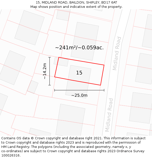 15, MIDLAND ROAD, BAILDON, SHIPLEY, BD17 6AT: Plot and title map