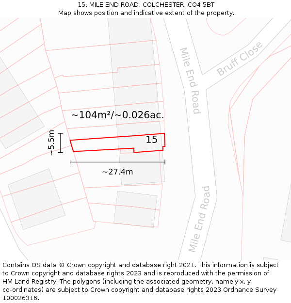 15, MILE END ROAD, COLCHESTER, CO4 5BT: Plot and title map