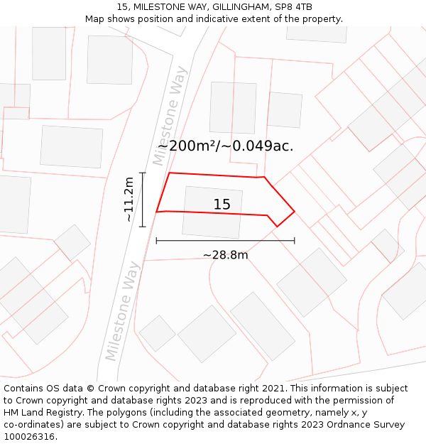 15, MILESTONE WAY, GILLINGHAM, SP8 4TB: Plot and title map