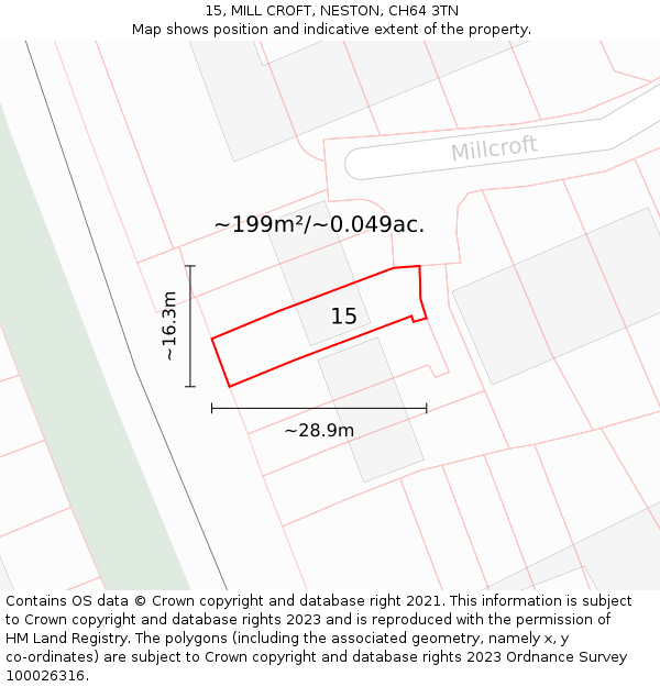 15, MILL CROFT, NESTON, CH64 3TN: Plot and title map