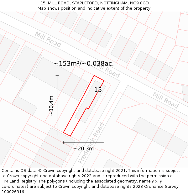 15, MILL ROAD, STAPLEFORD, NOTTINGHAM, NG9 8GD: Plot and title map