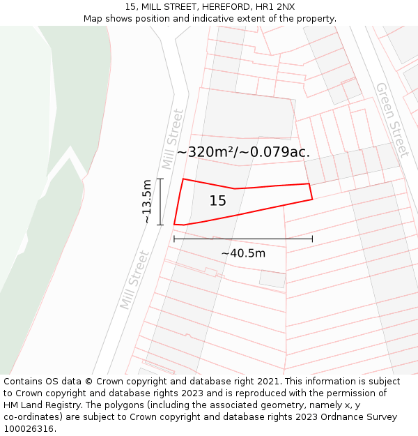 15, MILL STREET, HEREFORD, HR1 2NX: Plot and title map