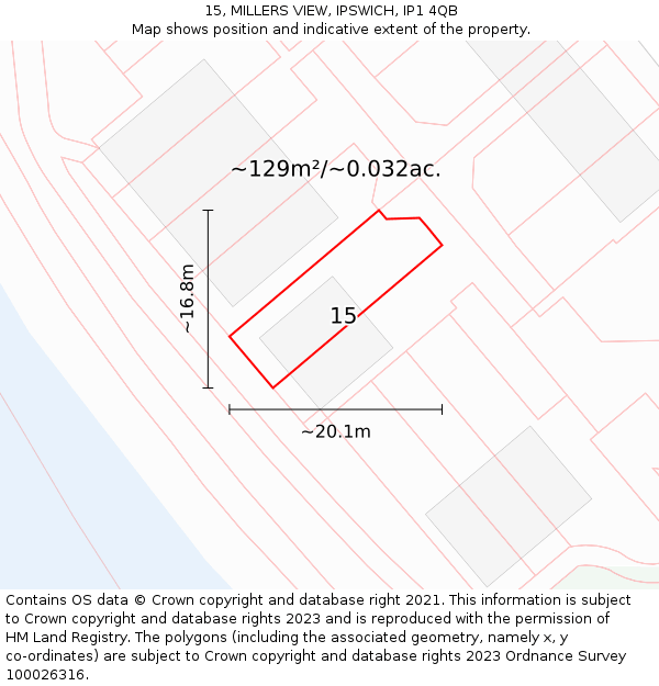 15, MILLERS VIEW, IPSWICH, IP1 4QB: Plot and title map