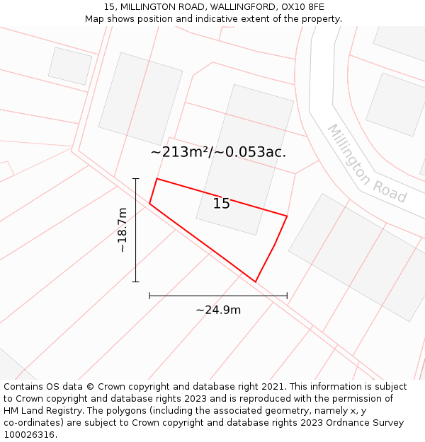 15, MILLINGTON ROAD, WALLINGFORD, OX10 8FE: Plot and title map