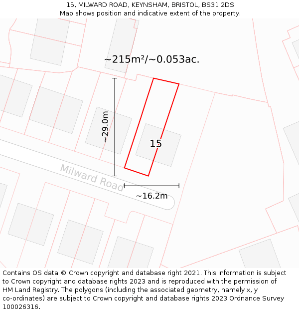 15, MILWARD ROAD, KEYNSHAM, BRISTOL, BS31 2DS: Plot and title map