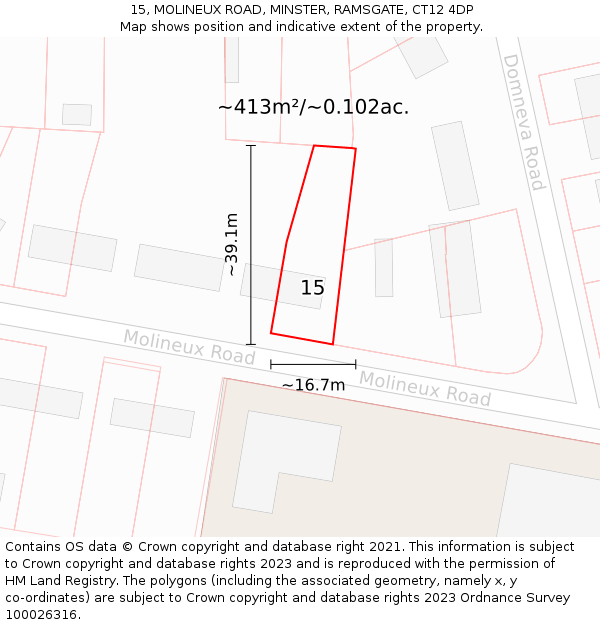 15, MOLINEUX ROAD, MINSTER, RAMSGATE, CT12 4DP: Plot and title map