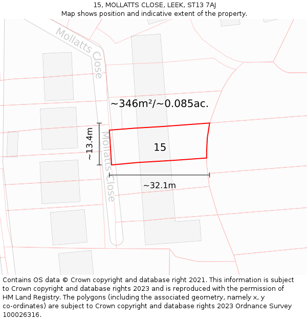 15, MOLLATTS CLOSE, LEEK, ST13 7AJ: Plot and title map