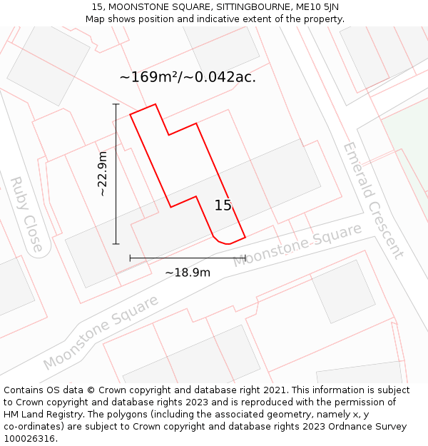 15, MOONSTONE SQUARE, SITTINGBOURNE, ME10 5JN: Plot and title map