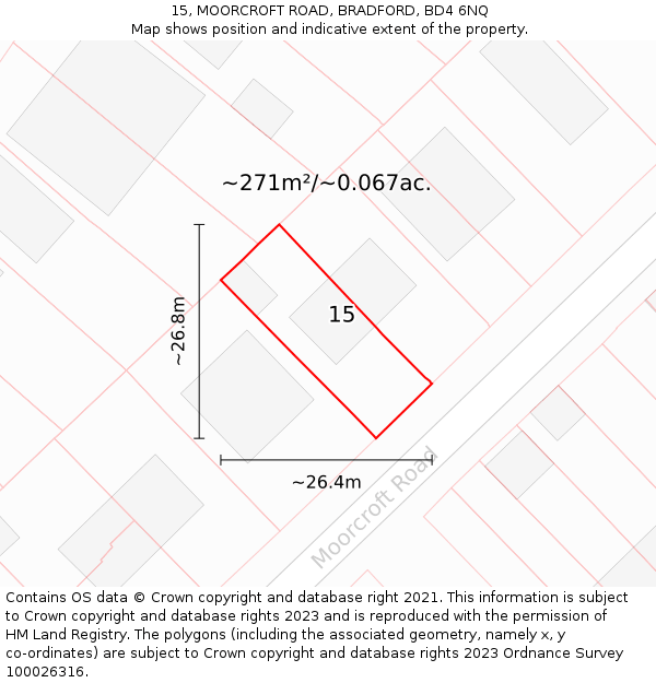 15, MOORCROFT ROAD, BRADFORD, BD4 6NQ: Plot and title map