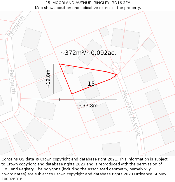 15, MOORLAND AVENUE, BINGLEY, BD16 3EA: Plot and title map