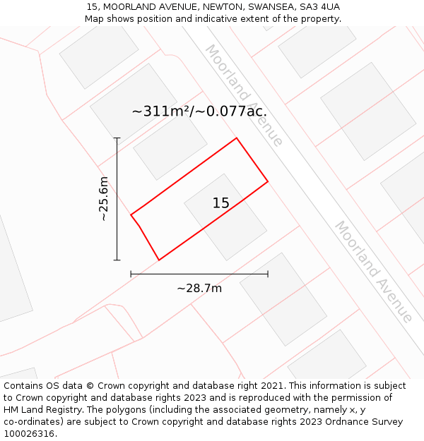 15, MOORLAND AVENUE, NEWTON, SWANSEA, SA3 4UA: Plot and title map