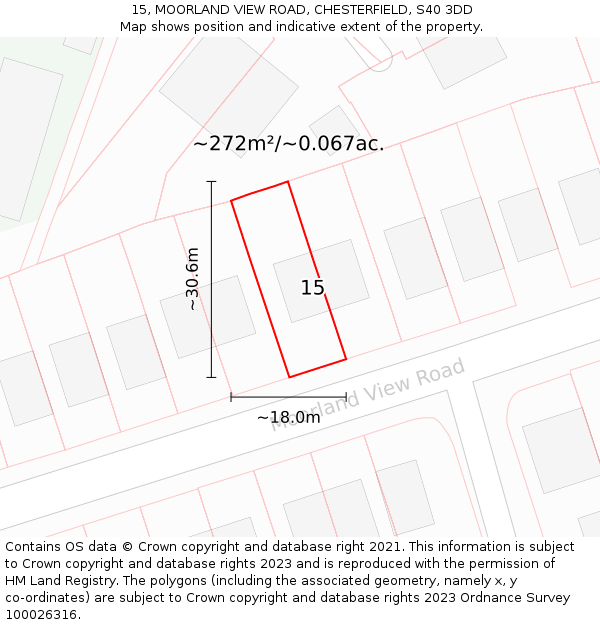 15, MOORLAND VIEW ROAD, CHESTERFIELD, S40 3DD: Plot and title map