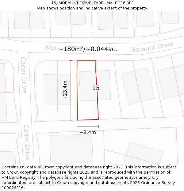 15, MORAUNT DRIVE, FAREHAM, PO16 9EF: Plot and title map