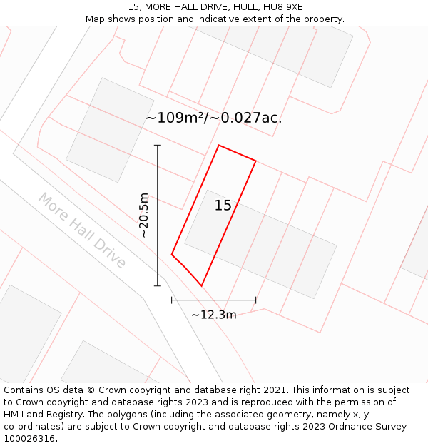 15, MORE HALL DRIVE, HULL, HU8 9XE: Plot and title map