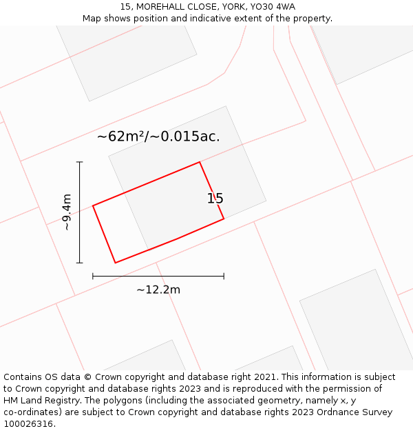 15, MOREHALL CLOSE, YORK, YO30 4WA: Plot and title map