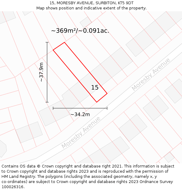 15, MORESBY AVENUE, SURBITON, KT5 9DT: Plot and title map