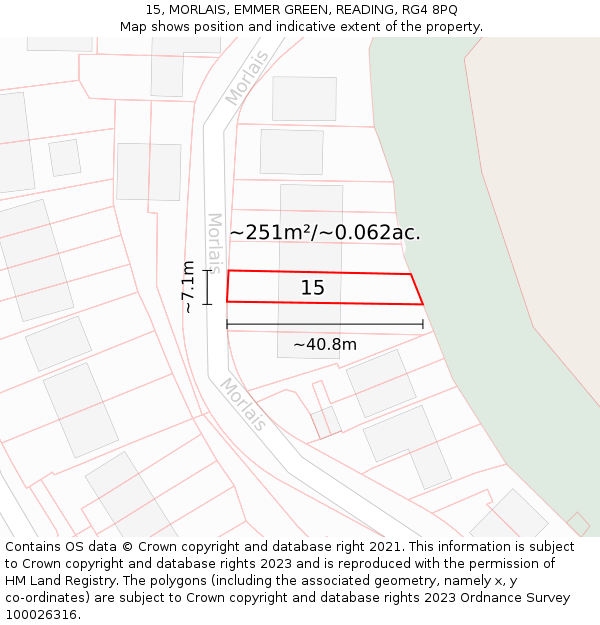 15, MORLAIS, EMMER GREEN, READING, RG4 8PQ: Plot and title map
