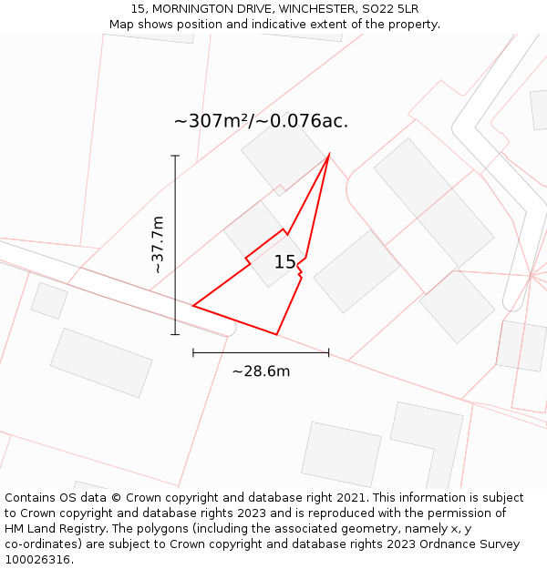 15, MORNINGTON DRIVE, WINCHESTER, SO22 5LR: Plot and title map