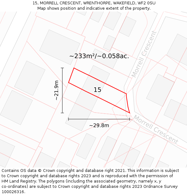 15, MORRELL CRESCENT, WRENTHORPE, WAKEFIELD, WF2 0SU: Plot and title map