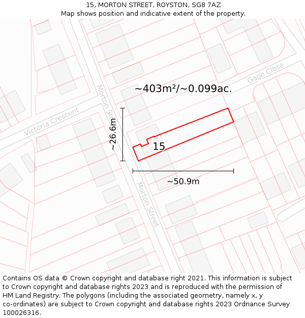 15, MORTON STREET, ROYSTON, SG8 7AZ: Plot and title map