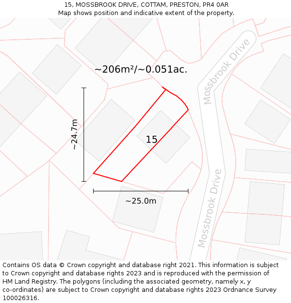 15, MOSSBROOK DRIVE, COTTAM, PRESTON, PR4 0AR: Plot and title map