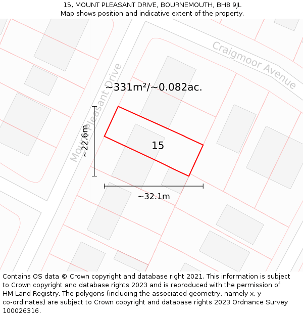 15, MOUNT PLEASANT DRIVE, BOURNEMOUTH, BH8 9JL: Plot and title map