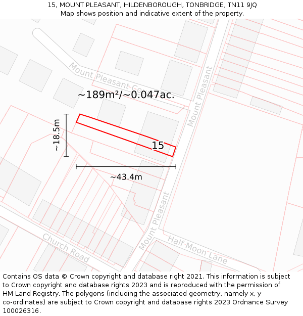 15, MOUNT PLEASANT, HILDENBOROUGH, TONBRIDGE, TN11 9JQ: Plot and title map