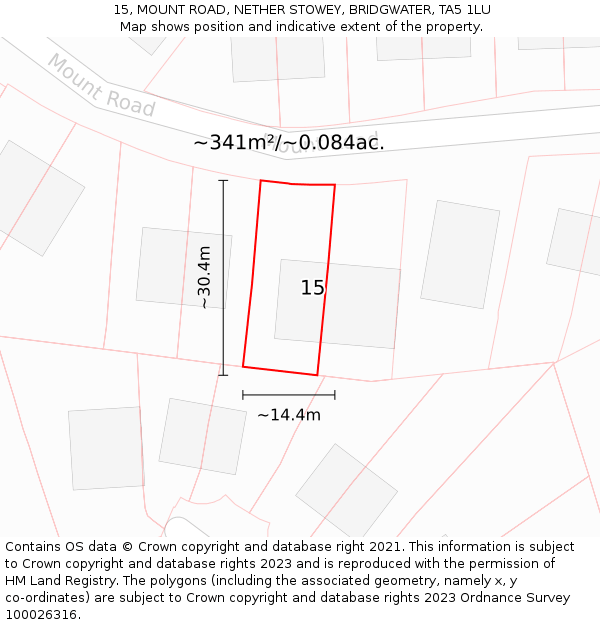 15, MOUNT ROAD, NETHER STOWEY, BRIDGWATER, TA5 1LU: Plot and title map