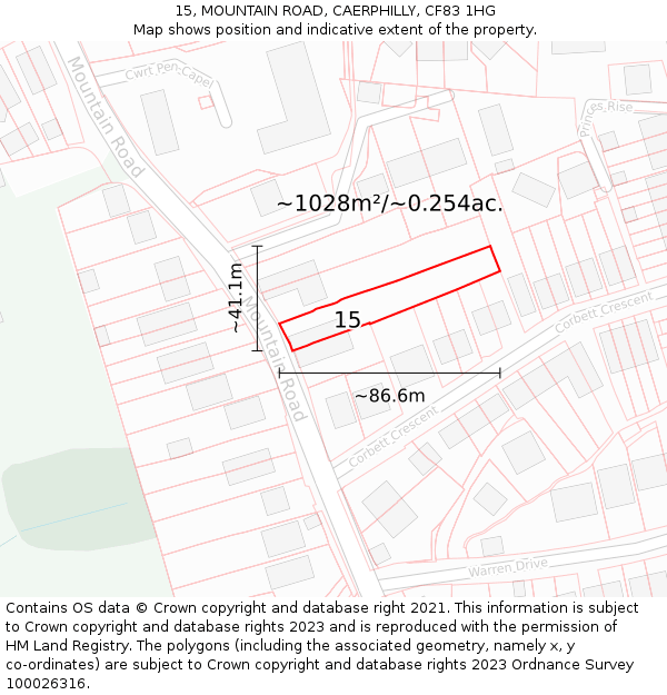 15, MOUNTAIN ROAD, CAERPHILLY, CF83 1HG: Plot and title map