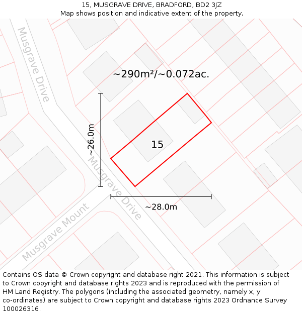 15, MUSGRAVE DRIVE, BRADFORD, BD2 3JZ: Plot and title map