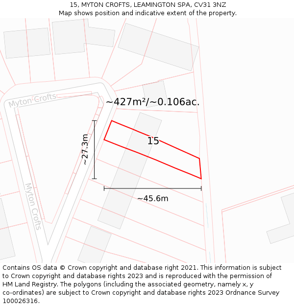 15, MYTON CROFTS, LEAMINGTON SPA, CV31 3NZ: Plot and title map