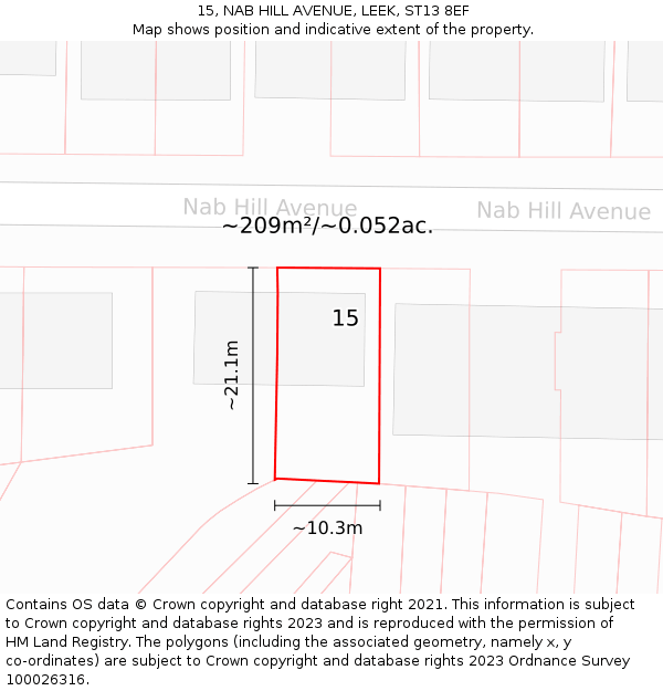 15, NAB HILL AVENUE, LEEK, ST13 8EF: Plot and title map