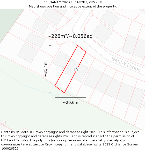 15, NANT Y DROPE, CARDIFF, CF5 4UF: Plot and title map