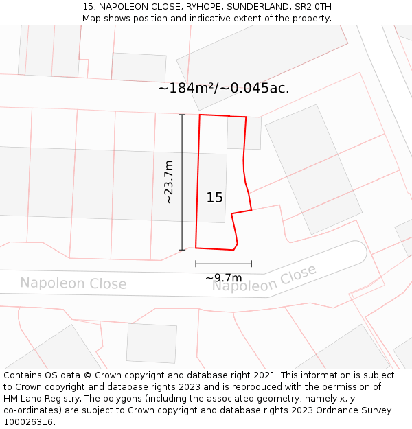 15, NAPOLEON CLOSE, RYHOPE, SUNDERLAND, SR2 0TH: Plot and title map