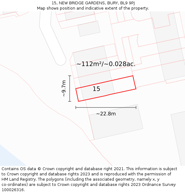 15, NEW BRIDGE GARDENS, BURY, BL9 9PJ: Plot and title map