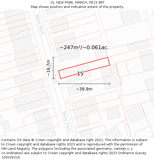 15, NEW PARK, MARCH, PE15 8RT: Plot and title map