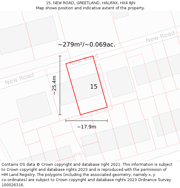 15, NEW ROAD, GREETLAND, HALIFAX, HX4 8JN: Plot and title map