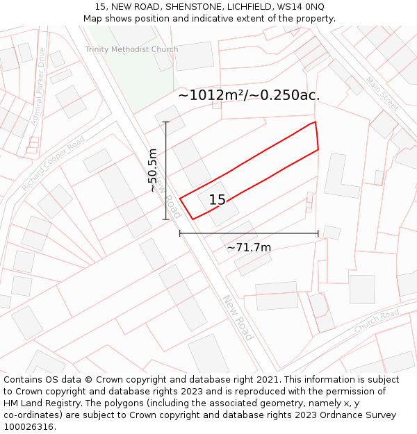 15, NEW ROAD, SHENSTONE, LICHFIELD, WS14 0NQ: Plot and title map