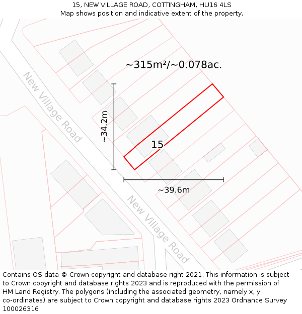 15, NEW VILLAGE ROAD, COTTINGHAM, HU16 4LS: Plot and title map